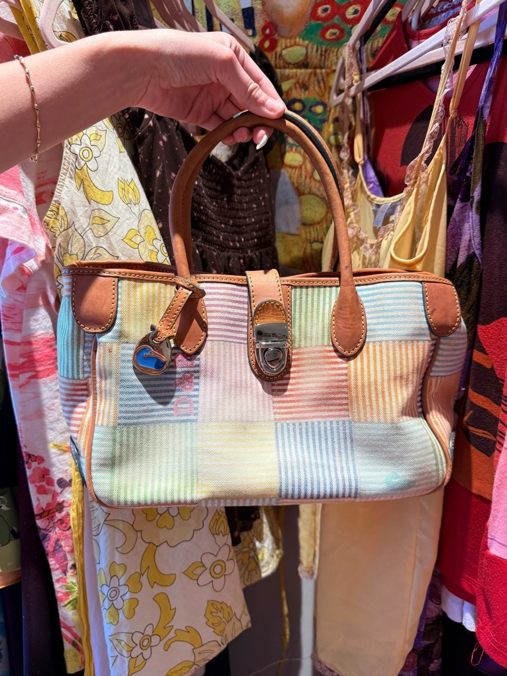 2006 Y2K Dooney & Bourke Seersucker Patchwork Bag